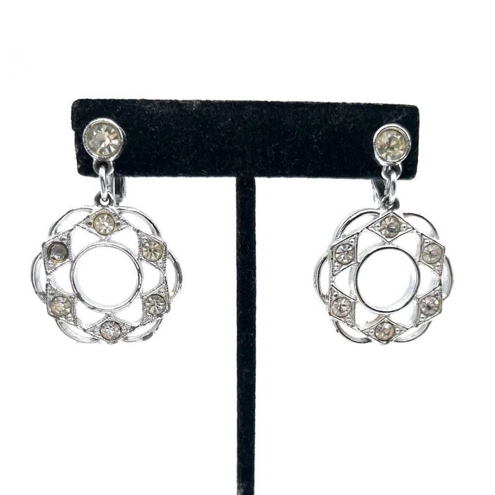 Sarah Coventry Vintage Signed Round Rhinestone Silver-tone clip on Earrings